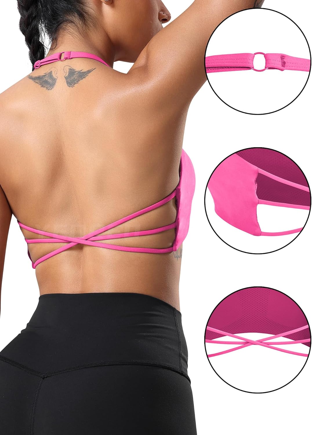 YEOREO Women's Sports Bra Halter Workout Sports Bra Strappy Criss Cross Back Bra Removable Padded Yoga Crop Top