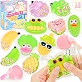 Squeeze Squishy Toys for Kids, 12Pcs Fruit Vegetables Sensory Fidget Toys, Easter Egg Fillers Party Favors Treasure Box Toys for Classroom Stress Relief Gifts Travel Cute Stuff for Boys Girls
