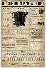 WXXsdw Accordion Knowledge Metal Tin Sign Anatomy Facts Information Poster Musical Instrument Classroom Club Home Bedroom Coffee Shop Wall Decoration Plaqueses 8"x12"