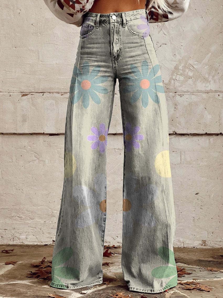 Y2K Women's Work Pants Street Hip Hop Pants Printed Wide Leg High Waist Gothic Retro with Pocket Casual Pants