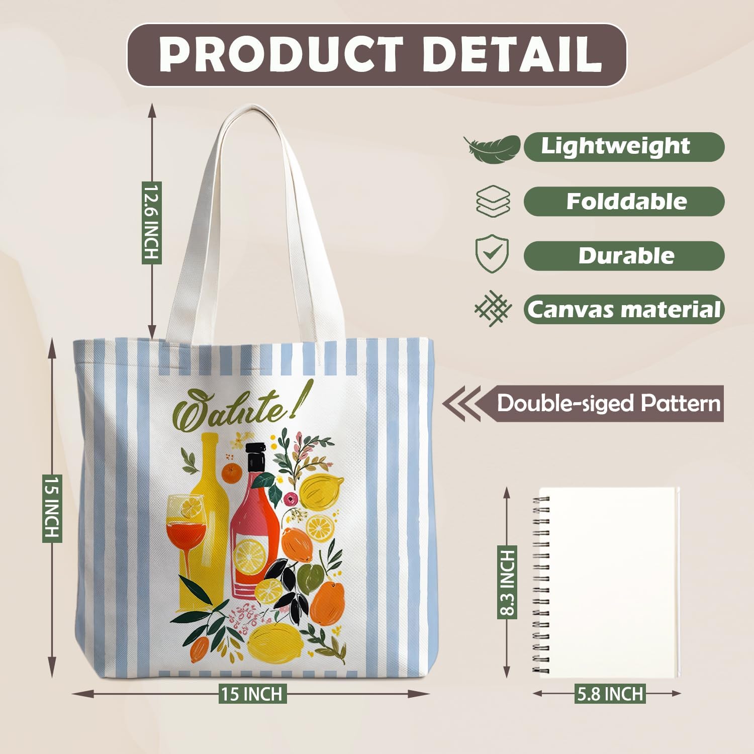 Lemons Fruits Food Tote Bag Gifts for Women, Canvas Aesthetic Reusable Grocery Bags Shopping Bags image 5