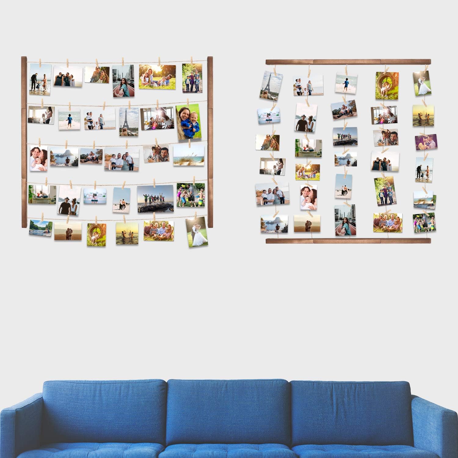 DIY Wood Picture Frames Collage for Hanging Wall Decor, VENCIPA Multi Photo Display Pictures Organizer with 30 Clips, 28'' X 22'' inch Vertical or Horizontal Display