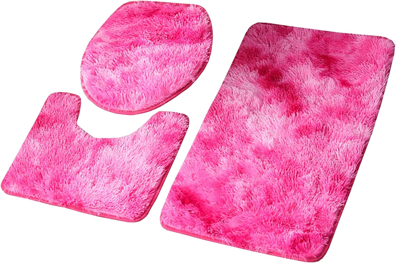 3 Pieces Bath Mats Toilet Shower Bathroom Rug Set Non-Slip U-Shaped Toilet Mat, Toilet Lid Cover Machine Washable(Brown)
