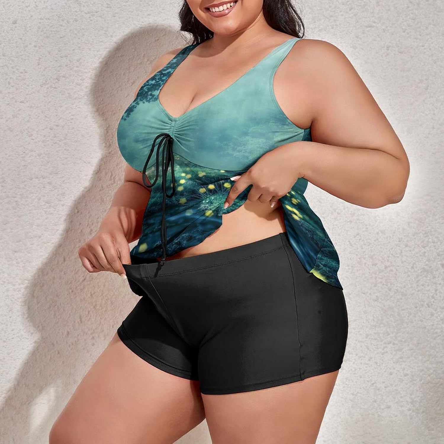 Women's Plus Size Tankini Swimsuit Famous Mountain Landscape Women's 2 Pieces Swim Dress Top Shorts Tummy Control Swimwear