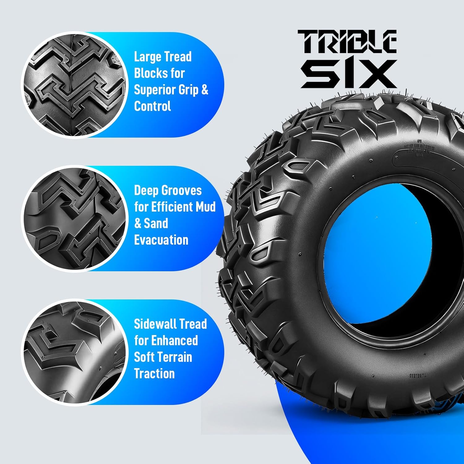 TRIBLE SIX 22x8-10 ATV/UTV Tires Set of 2, 4PR 22x8x10 All-Terrain Tires, Heavy Duty Tubeless, Non-Directional Tread for Mud, Trail, Sand