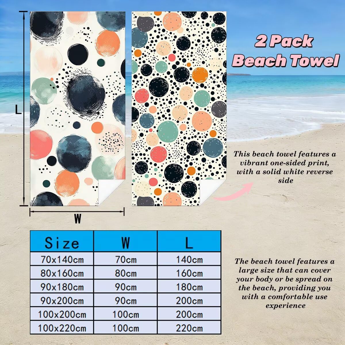 Ręcznik plażowy XXL, 90 x 180 cm, zestaw 2 szt., ręcznik plażowy z mikrofibry, szybkoschnący, do sauny, fitness, bez piasku, ręcznik plażowy, do sauny, duży ręcznik kąpielowy, prezent dla kobiet -4625