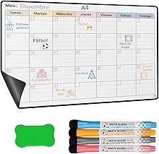 YSANCOR® Magnetic Calendar Fridge Monthly or Weekly Planner + 4 Markers and 1 Eraser Gift | Options in Sizes A4 and A3 | Ideal as a Weekly Organiser (MONTHLY A4)