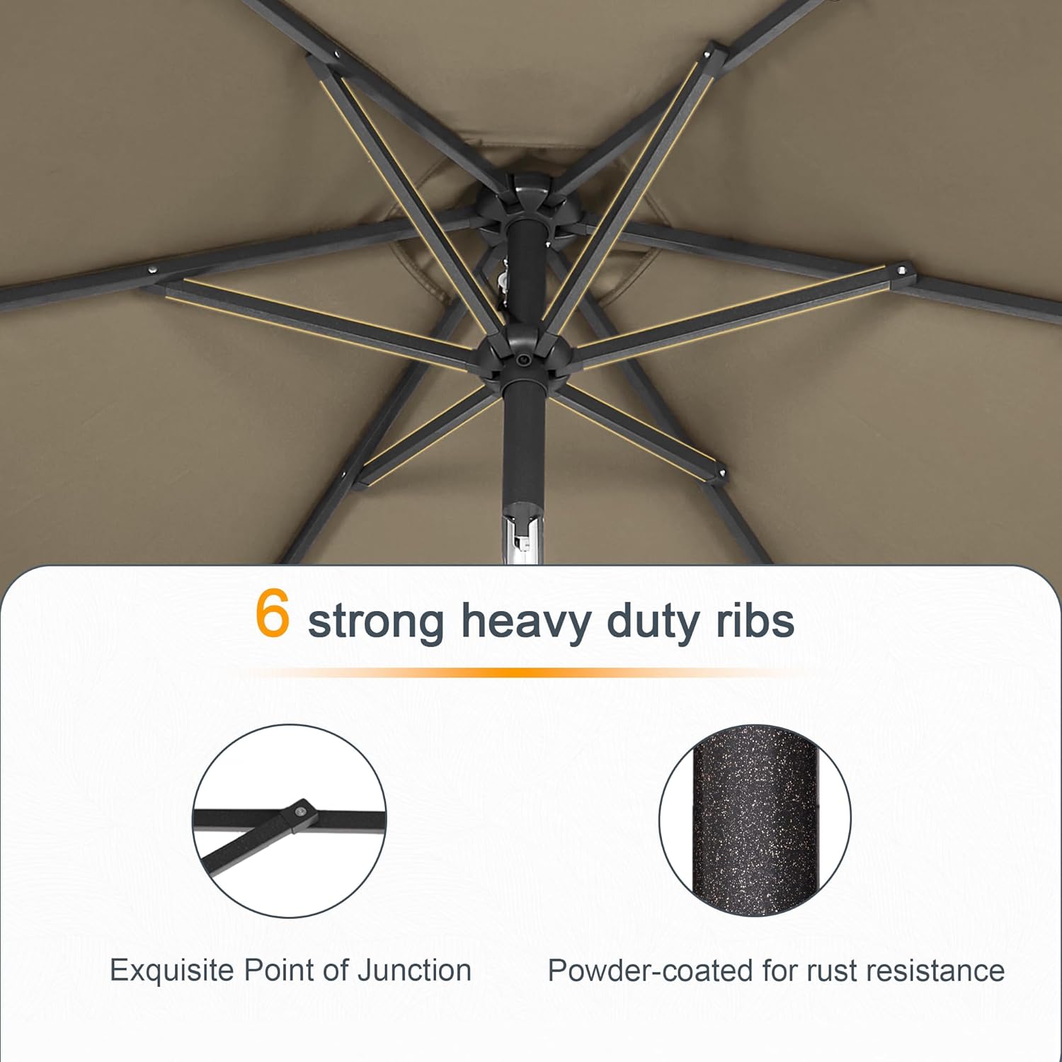 Rectangle Patio Umbrella with Solar Lights, 6x9ft Outdoor Rectangular Table Market Umbrella Patio with Push Button Tilt and Crank for Pool, Deck, Garden,Backyard