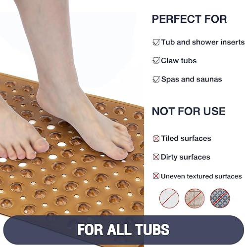 Miniatura 7 de Tapete para bañera antideslizante, extra largo para bañera de 40 x 16 pulgadas, grandes ventosas y agujeros de drenaje, tapetes de ducha para baño,