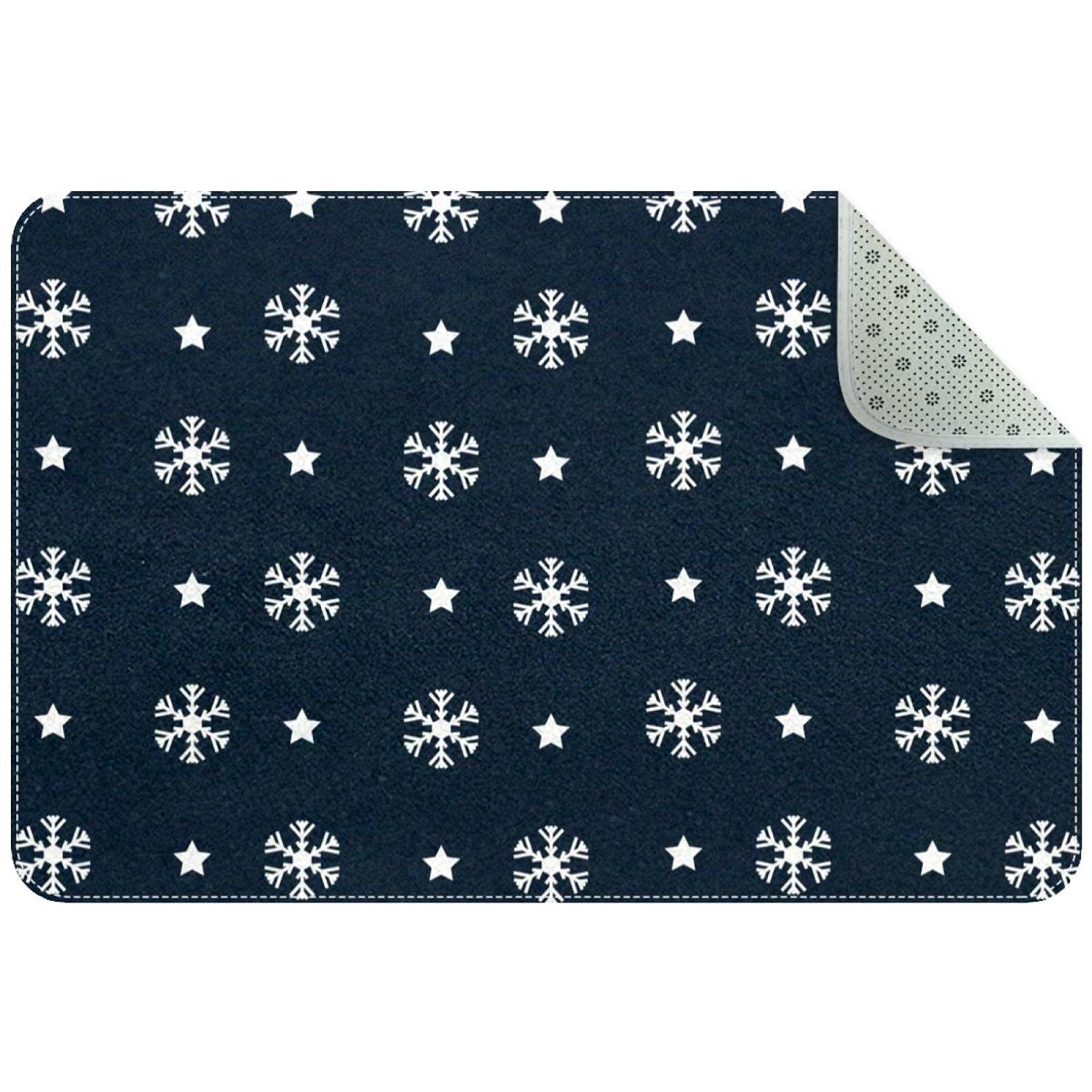 Tapis d'entrée flocon de neige bleu lavable pour couloir