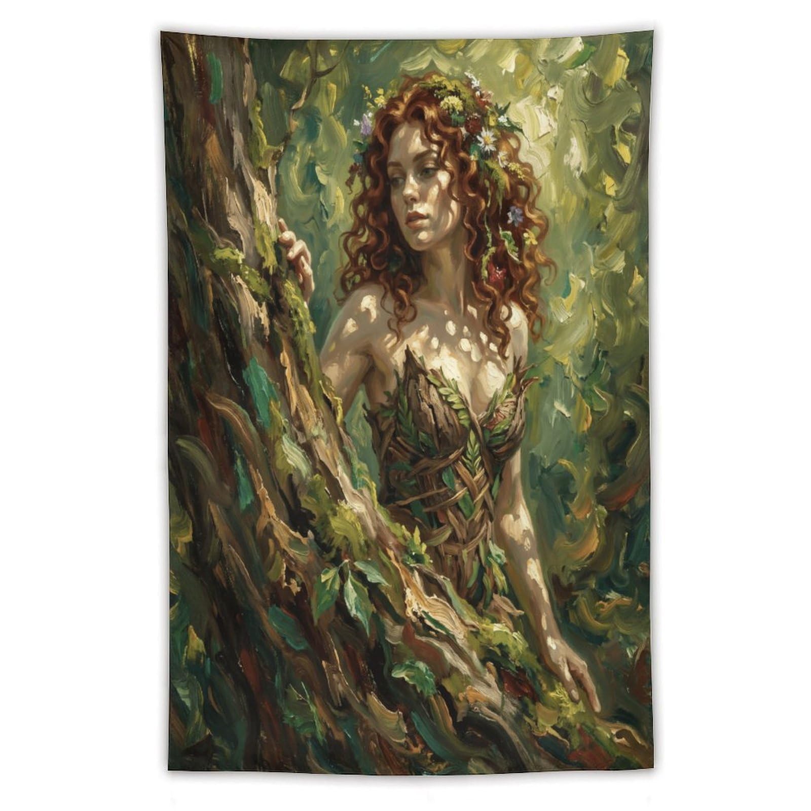 W7C8U2X3 Forest Goddess Tree Nymph Wall Tapestry, Botanical Illustration