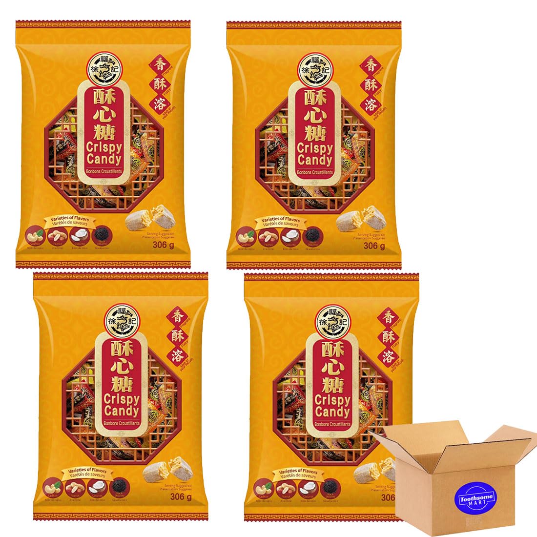 Assorted Peanut Crisp Candy 306g Mixed Flavor, Wedding,New Year'S Candy (4pack, 306g)