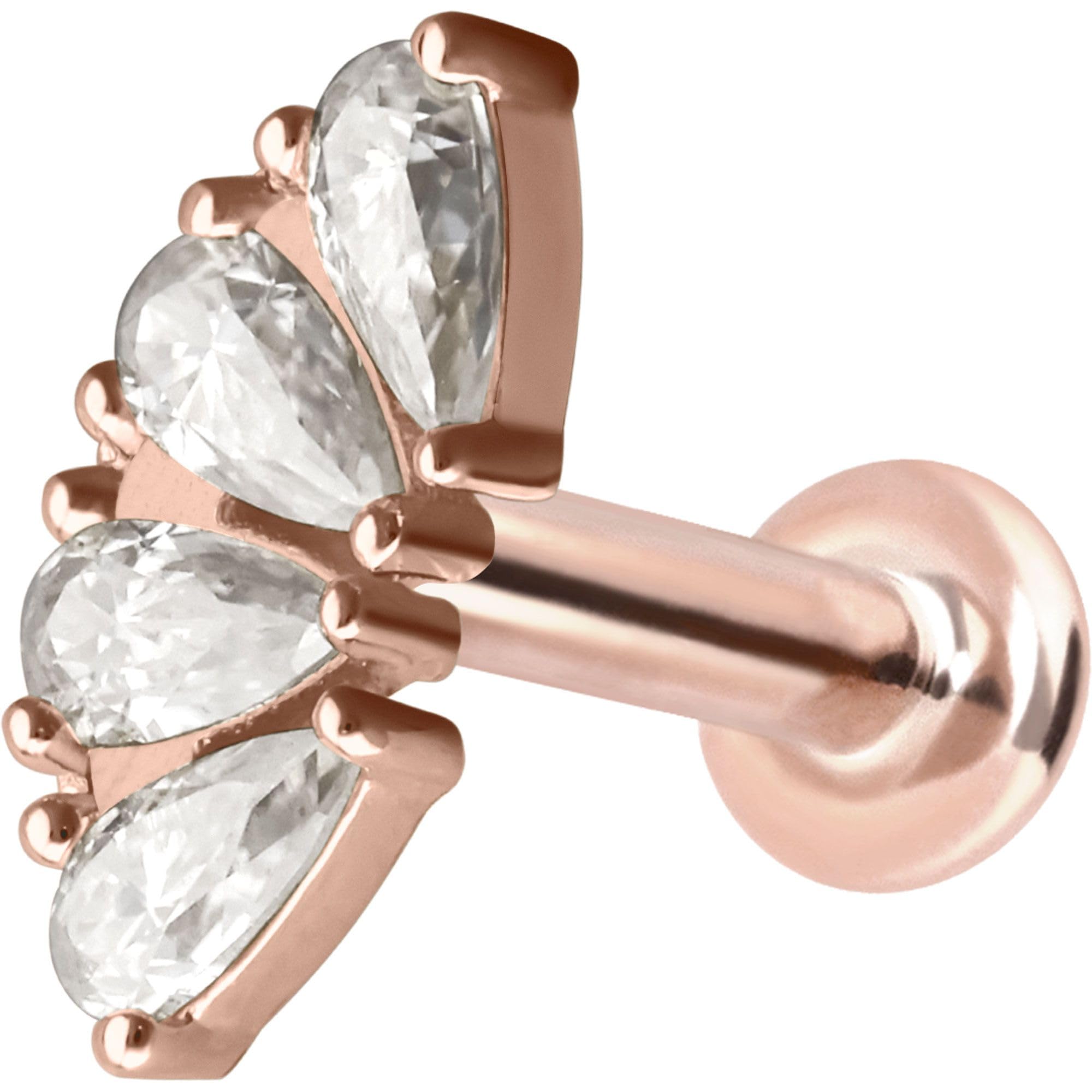 PIERCINGLINE Piercing Stecker 14 Gold Labret mit Push Fit MOISSANIT-BOGEN 585er Gold - Roségoldfarben, Goldfarben, Silberfarben