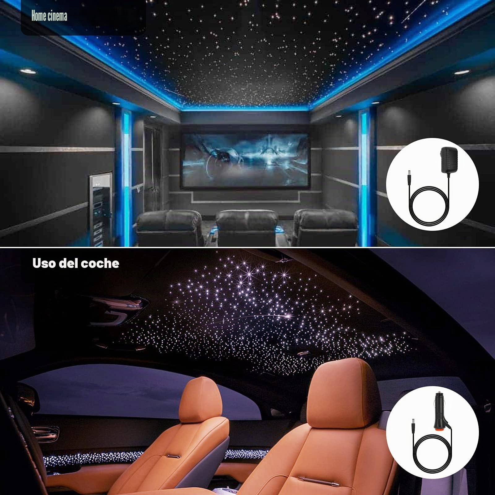 CHINLY Bluetooth 12W RGBW Twinkle LED Kit de Luces de Techo de Estrella de Fibra óptica APLICACIÓN/Control Remoto 400pcs * (0.5 + 0.75 + 1.0mm) para el hogar/el automóvil