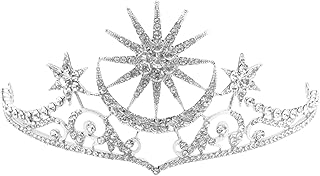 Lurrose Strass Tiara Kronen Sterne Mond Hochzeit Bräute Kronen Schmuck Headwear Haar-Accessoire (Silber)