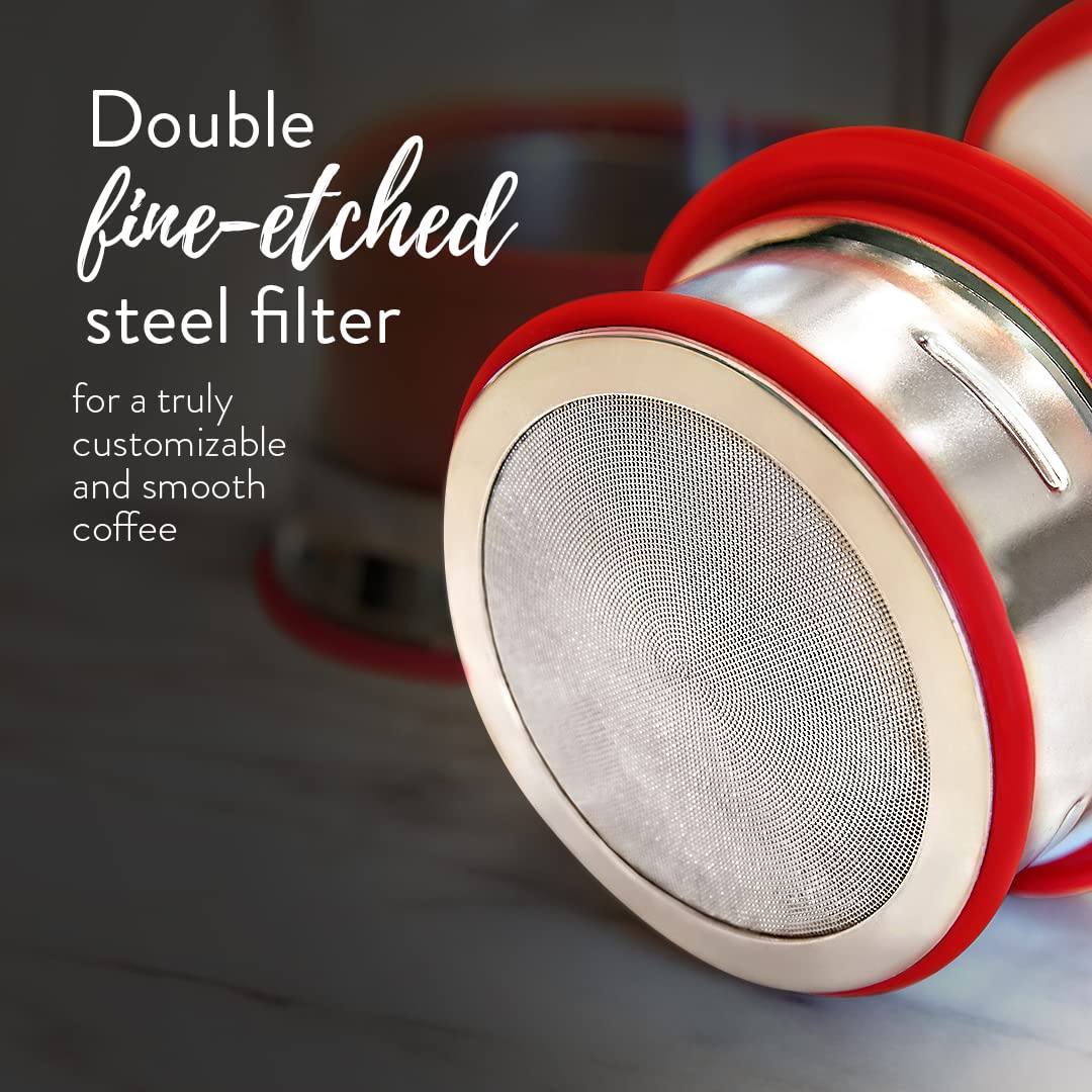 Simpli Press French Press Kaffee- und Teebereiter – einfache Reinigung & körnfreier Kaffee – anpassbarer Kaffee – geschmackvoller, glatter Kaffee – Kunststofffreier Premium-Edelstahl – 964 ml – Rot