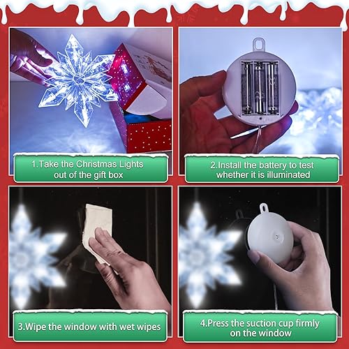 Miniatura 4 de Temporizador de 3 piezas de luces de Navidad para ventana, funciona con pilas, colgante de Navidad blanco iluminado en forma de copo de nieve LED