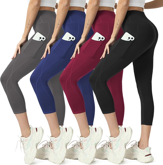 MaaGcc High Waisted Yoga Leggings for Women 4 Pack - Tummy Control Workout Capris with Pockets