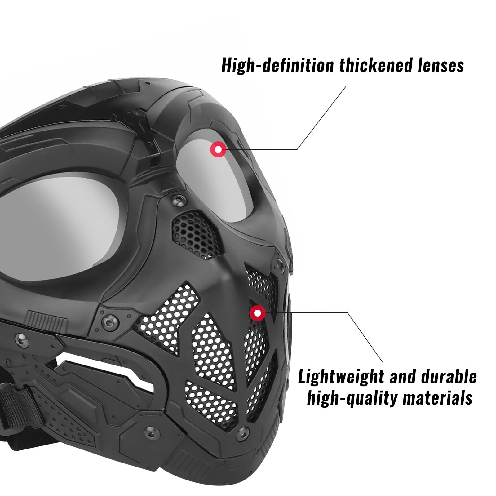 Tactical Full Face Mask For Airsoft & Paintball - Adjustable Protection Mask With HD Lens