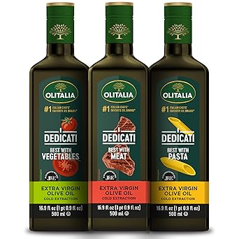 Olitalia Extra Virgin Olive Oil Meat, Pasta and Vegetables Flavor Booster 3 Pack EVOO, Polyfenol Extracted and Bottled in Italy - Dressing and Marinate Organic Cold Pressed