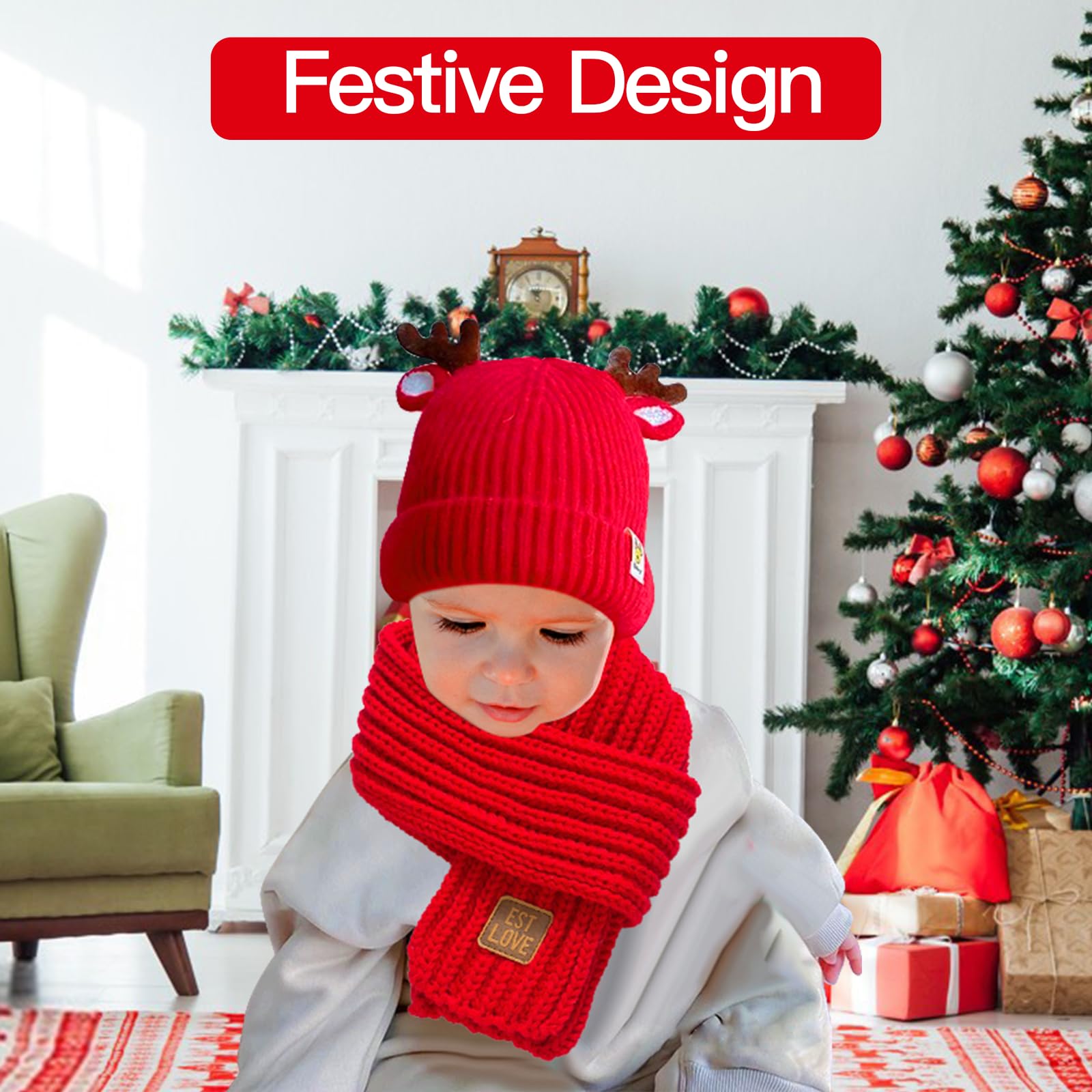 3 in 1 Conjunto de Gorro Bufanda y Guantes Niños, Invierno Lindo Guantes Cálido Bufanda Punto Beanie Gorros Accesorios de Invierno con Caja de Regalo Para Niños de 1 a 6 Años