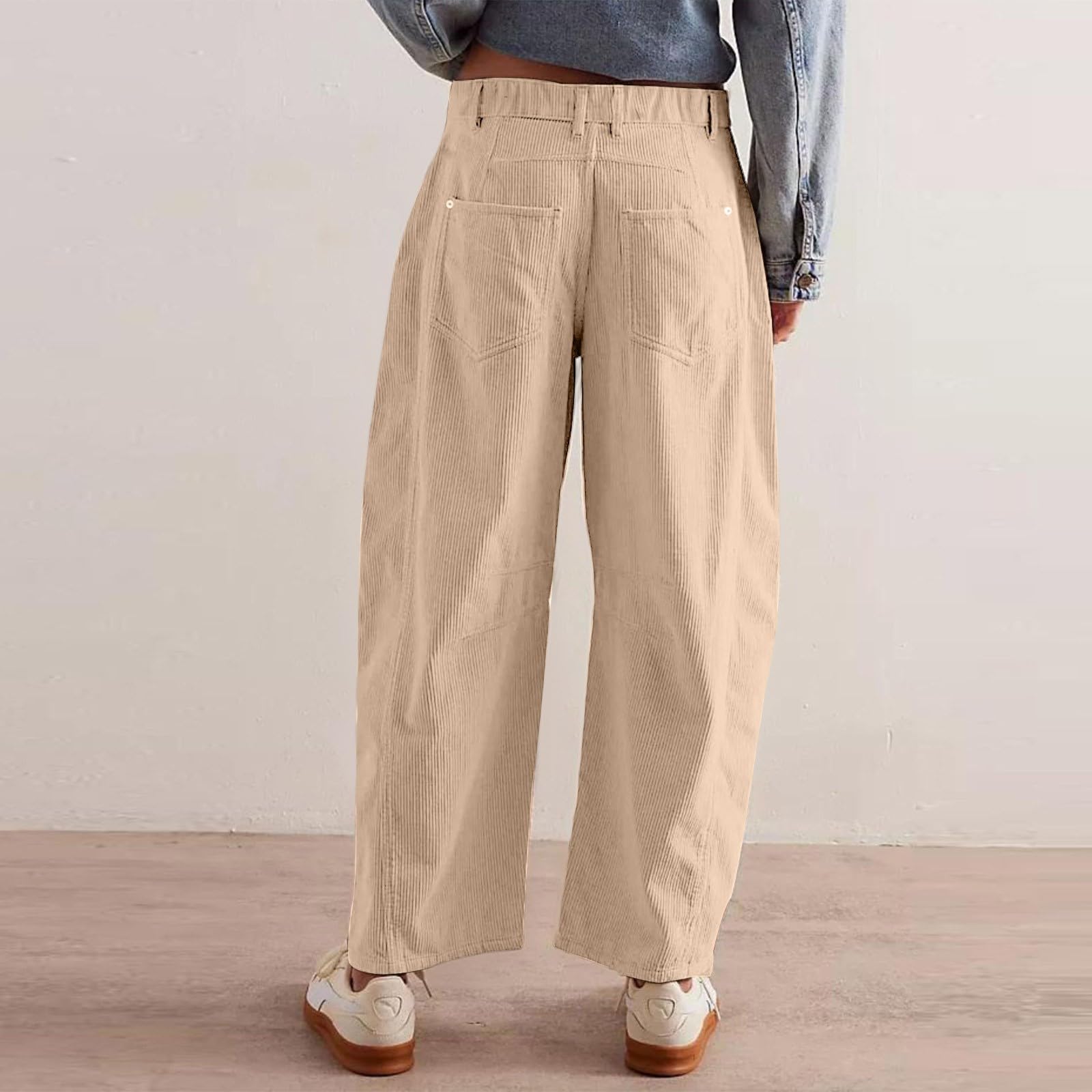 JIABAOZ Pantaloni Larghi in Velluto a Coste da Donna, Pantaloni a Botte in Velluto a Coste a Vita Media, Velluto retrò Dritti Pants, Pantaloni a Velluto a Coste Elastiche