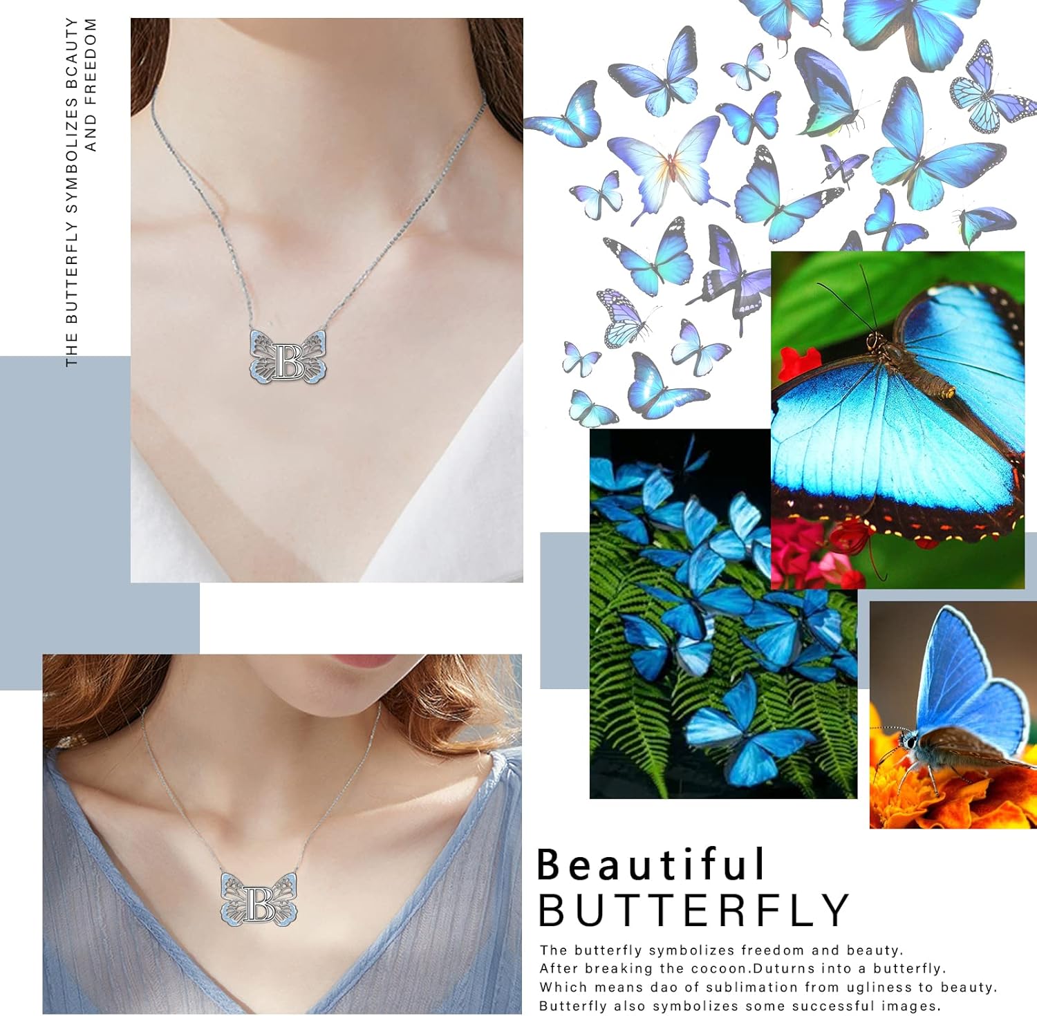 Butterfly Initial Necklaces for Women 925 Sterling Silver Initial Necklace Butterfly Initial Letter Jewelry for Women Mother's Day Gifts