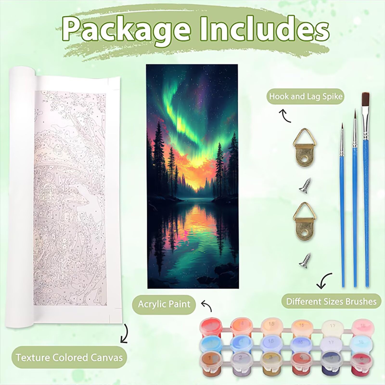 Malen Nach Zahlen 50x150cm Leinwand Aurora Malen Nach Zahlen Erwachsene mit Ohne Rahmen, DIY Kreativ Set für Erwachsene mit Pinseln und Acrylfarbe, Zimmer Deko See Landschaft Geschenk, P0M-716