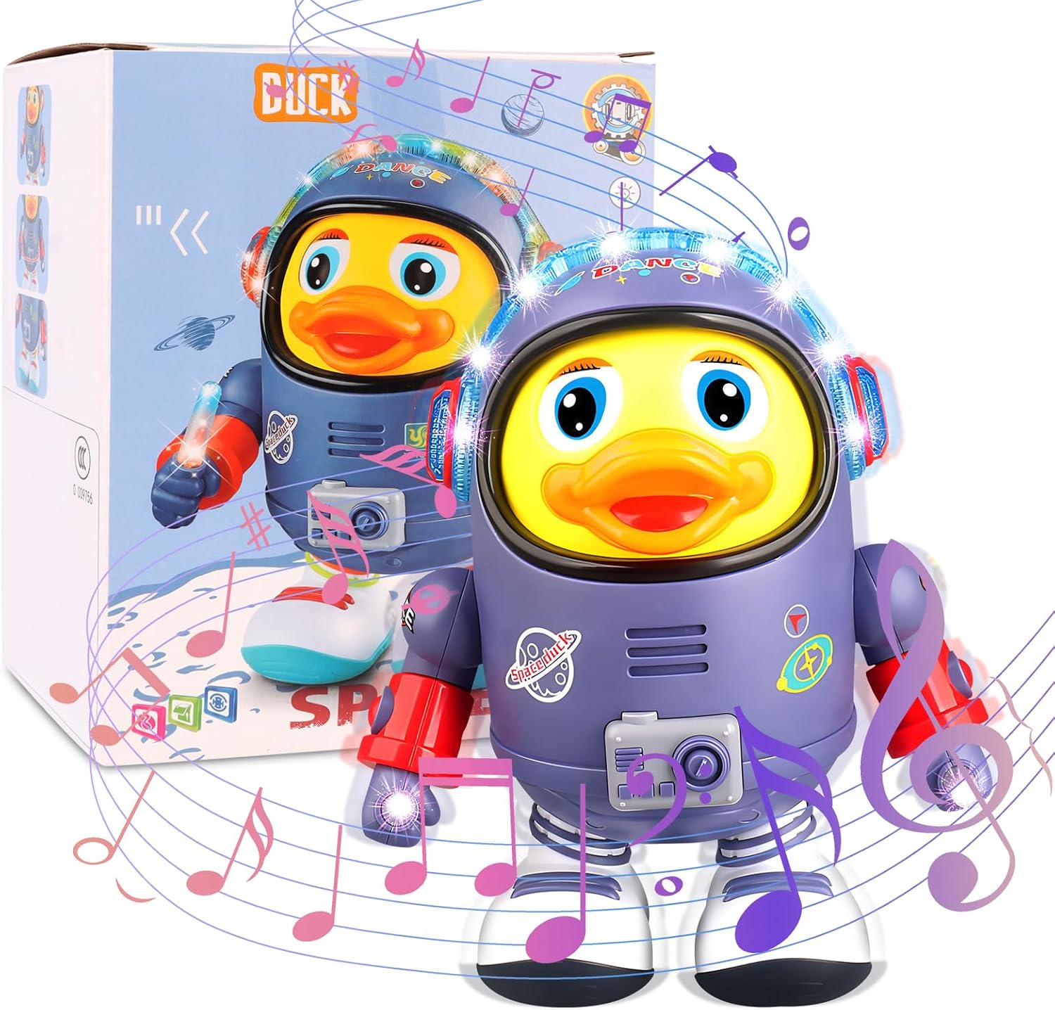 Dancing Space Duck Toy, Electric Dancing Duck Toy Baby Musical Toys, Cute Singing Walking Duck Toys with Music & LED Lights for Toddlers Kids Birthday Gifts (Blue)