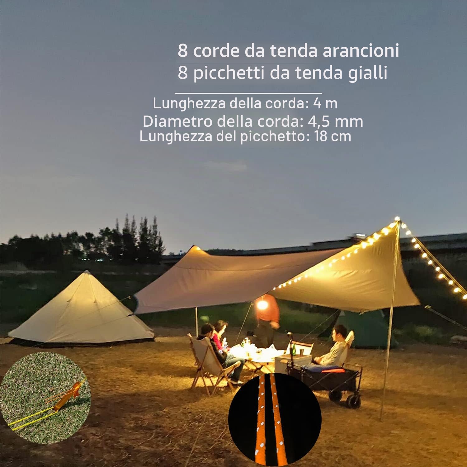5x5 m Tarp Bushcraft Impermeabile Telo Campeggio Anti-UV 50+ Tenda Parasole Ampia Area D'ombra Terrazza Giardino Tendalino（Senza Pali）