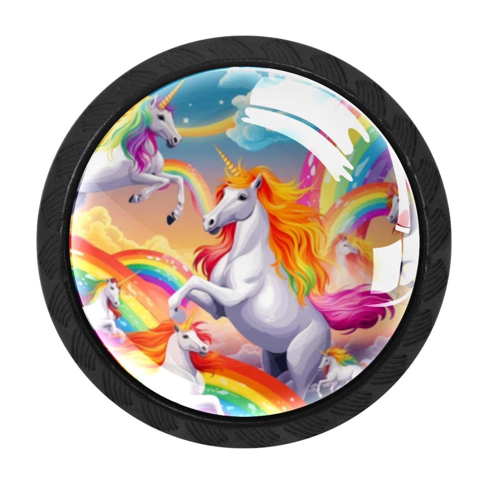 Chenzzzz Multicolored 03 4 Pack Black Rainbow Unicorn Cabinet Pulls With Screws, Kitchen Cabinet Knobs Hardware