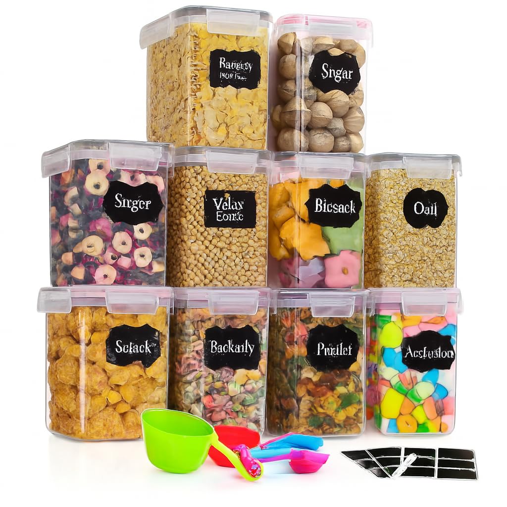 Generix Clear 10-Pack Airtight Food Storage Containers (1.6L) With Lids – Bpa-Free Pantry Organizer Set – Stackable Plastic Kitchen Containers For Cereal,Flour,Sugar,Rice,Pasta,Snacks & Dry Food (5 Pink+5 Black)
