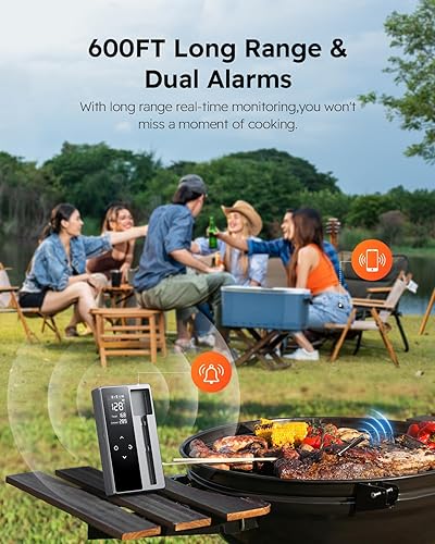 Vista 4 de Termómetro inalámbrico inteligente para carne con sonda ultrafina, termómetro digital para alimentos de lectura instantánea de 0.5 segundos, rango