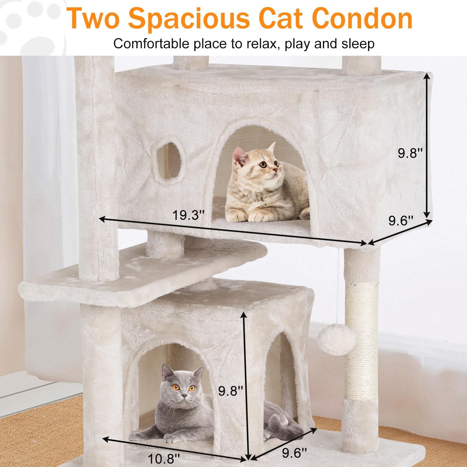 Cat Tree 54 Inches Cat Tower for Indoor Cats Multi-Level Cat Condo with Litter Box Enclosure,Scratching Posts for Indoor Cats (Beige)…