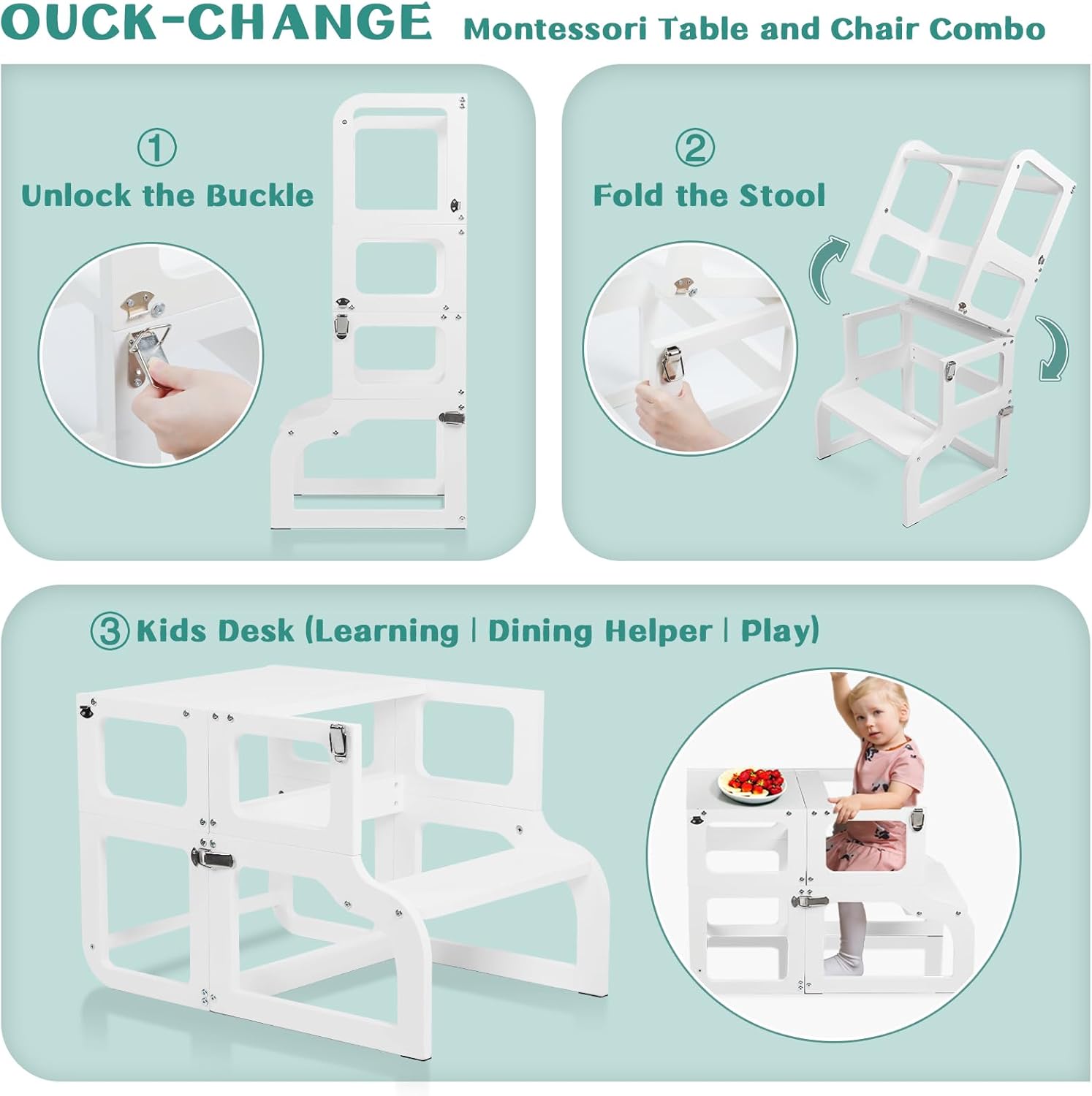 Toddler Kitchen Stool Helper Foldable, Kids Step Stools, Toddlers Standing Tower, Toddler Kitchens Tower, Toddlers Stool for Bathroom, Kitchen Stools for Babies 1-3 Year Old Boys, Girls