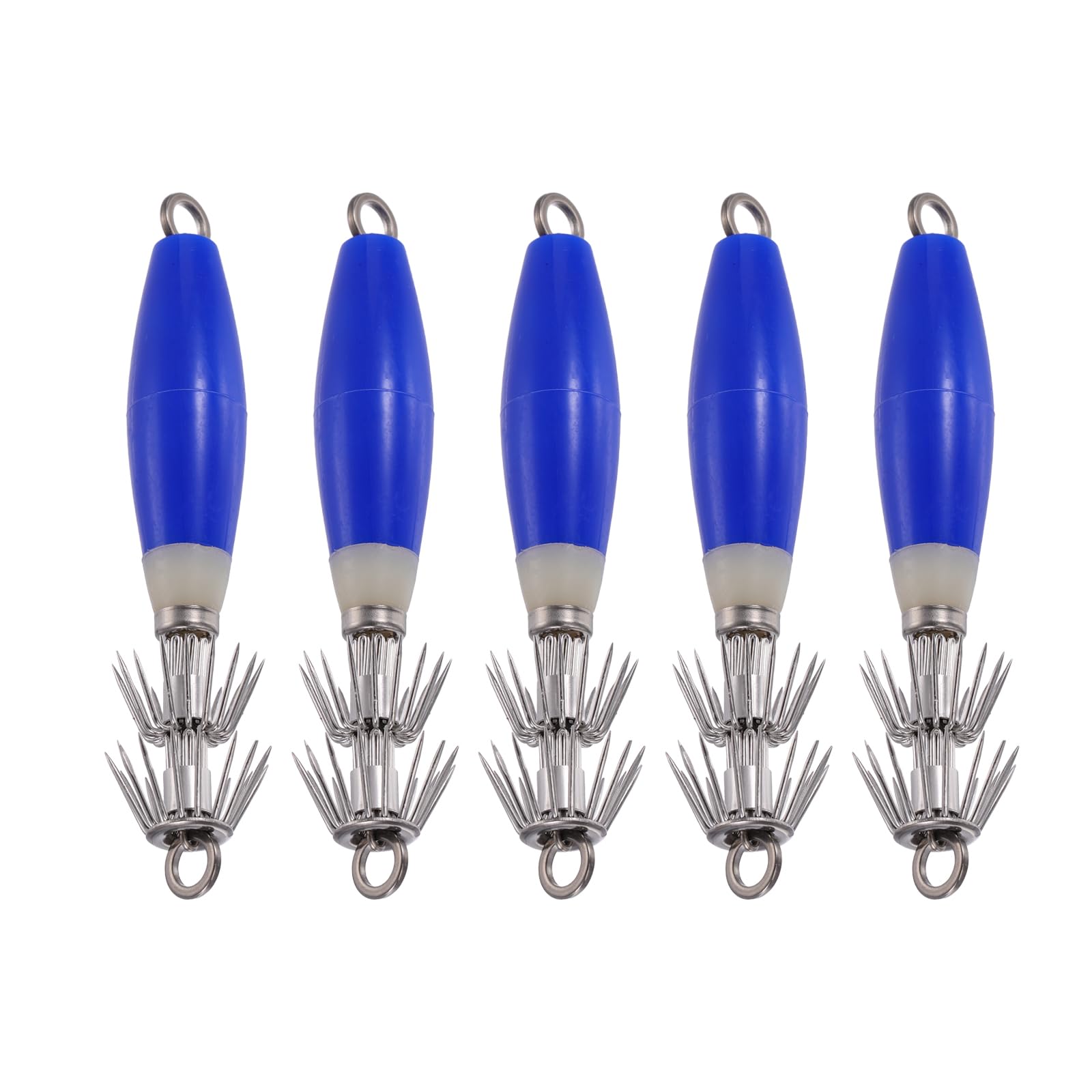 YELARXI Luminous Squid Jig Hooks, Squid Jigs Saltwater Glow in Dark Dual-Layer Hooks Fishing Lures Bait 3.9'' & 5Pcs & Blue - Fit for Cuttlefish Sleeve Night Fishing — image 1