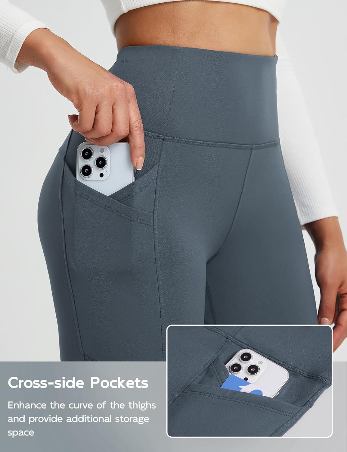 baleaf Women's Fleece Lined Leggings Thermal Winter Warm Pants High Waisted Cold Weather Tights with Cross Pockets - Image 5