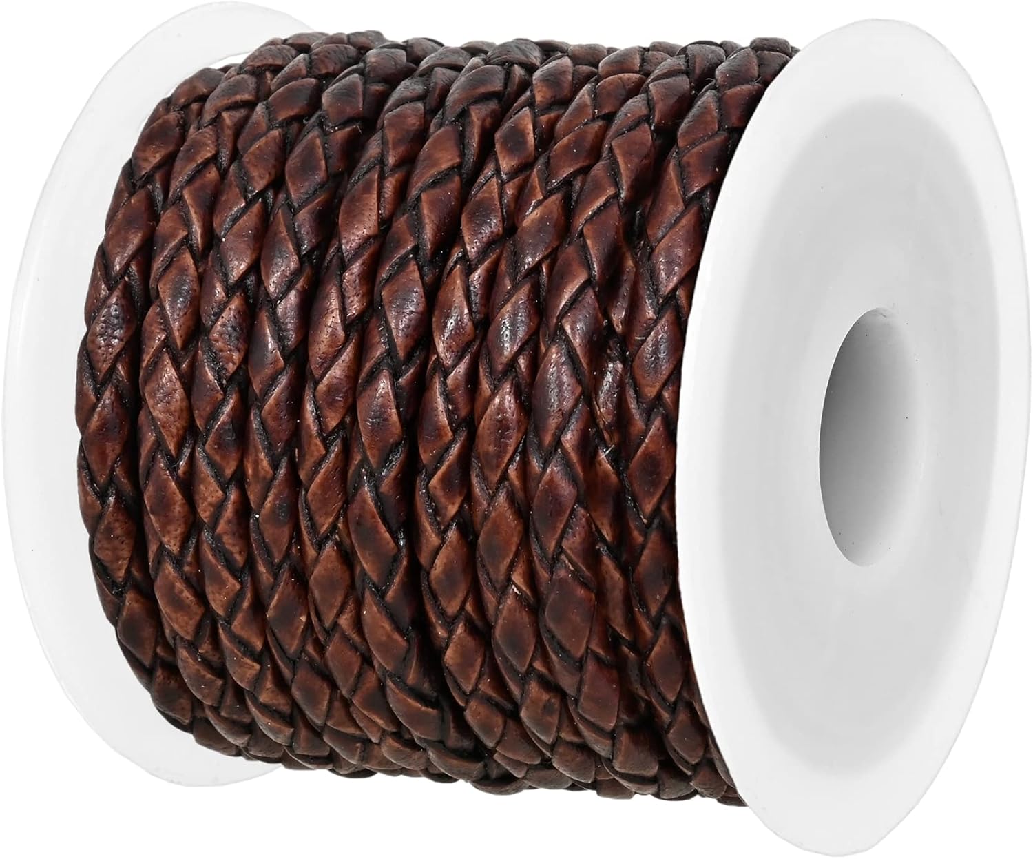 GENIQUE Real/Genuine Braided Bolo Leather 3mm 5metres + Round Leather Strip Cord 1.5mm 20metres for Necklace, Bracelets, Jewelry Making (Antique Brown Distressed)