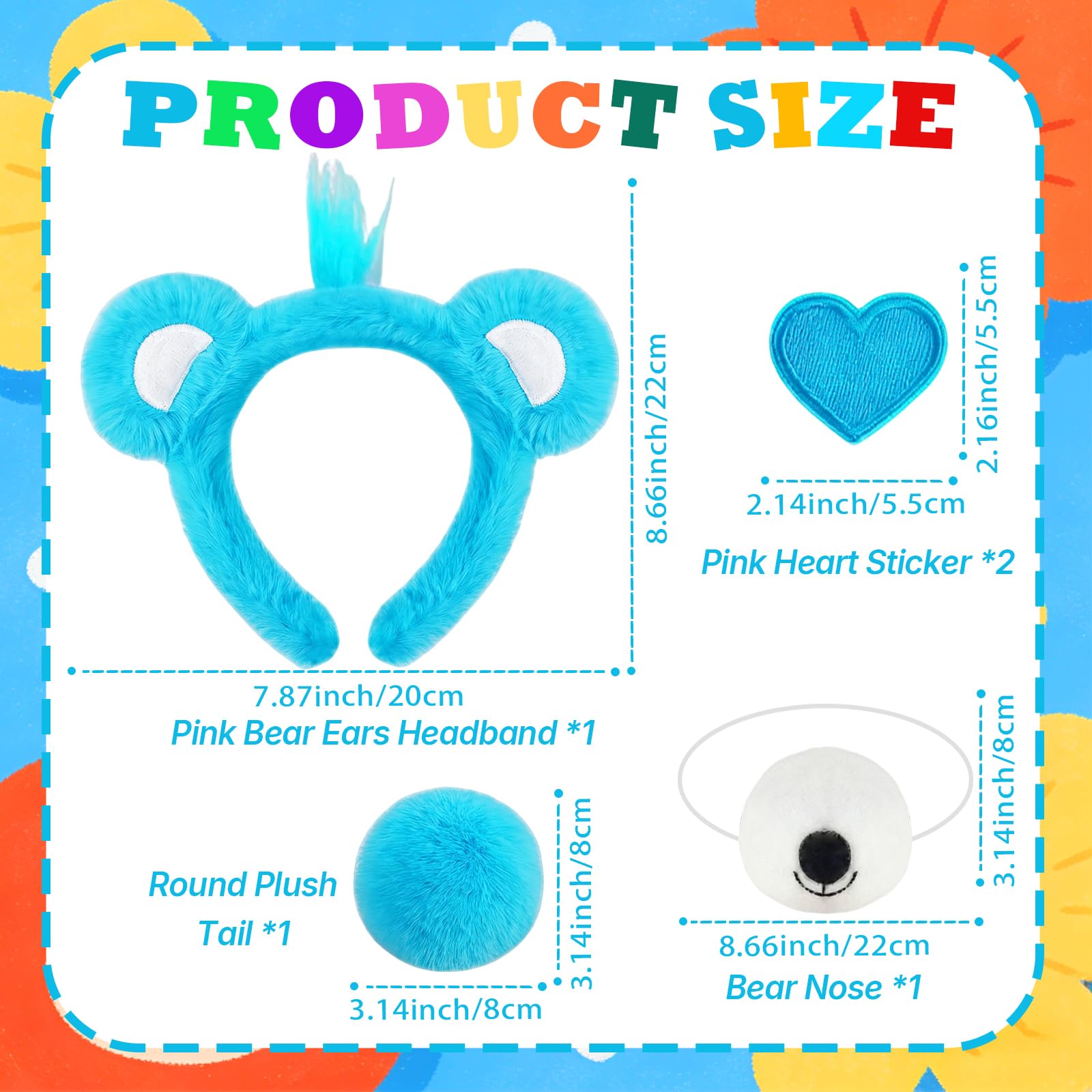 YAEGIMHT 5PCS Bear Costume Accessories Set, Bear Headband, Bear Nose, Fluffy Tail & 2 Heart Brooches - Image 2