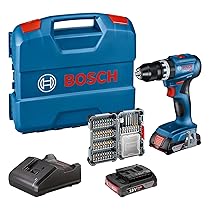 Bosch Professional 18V System Trapano avvitatore con percussione a batt. GSB 18V-45 (velocità di rotazione di 1.900 giri, min, 2 batt. da 2.0 Ah, accessori, GAL 18V-20, L-Case) – Amazon Exclusive Set