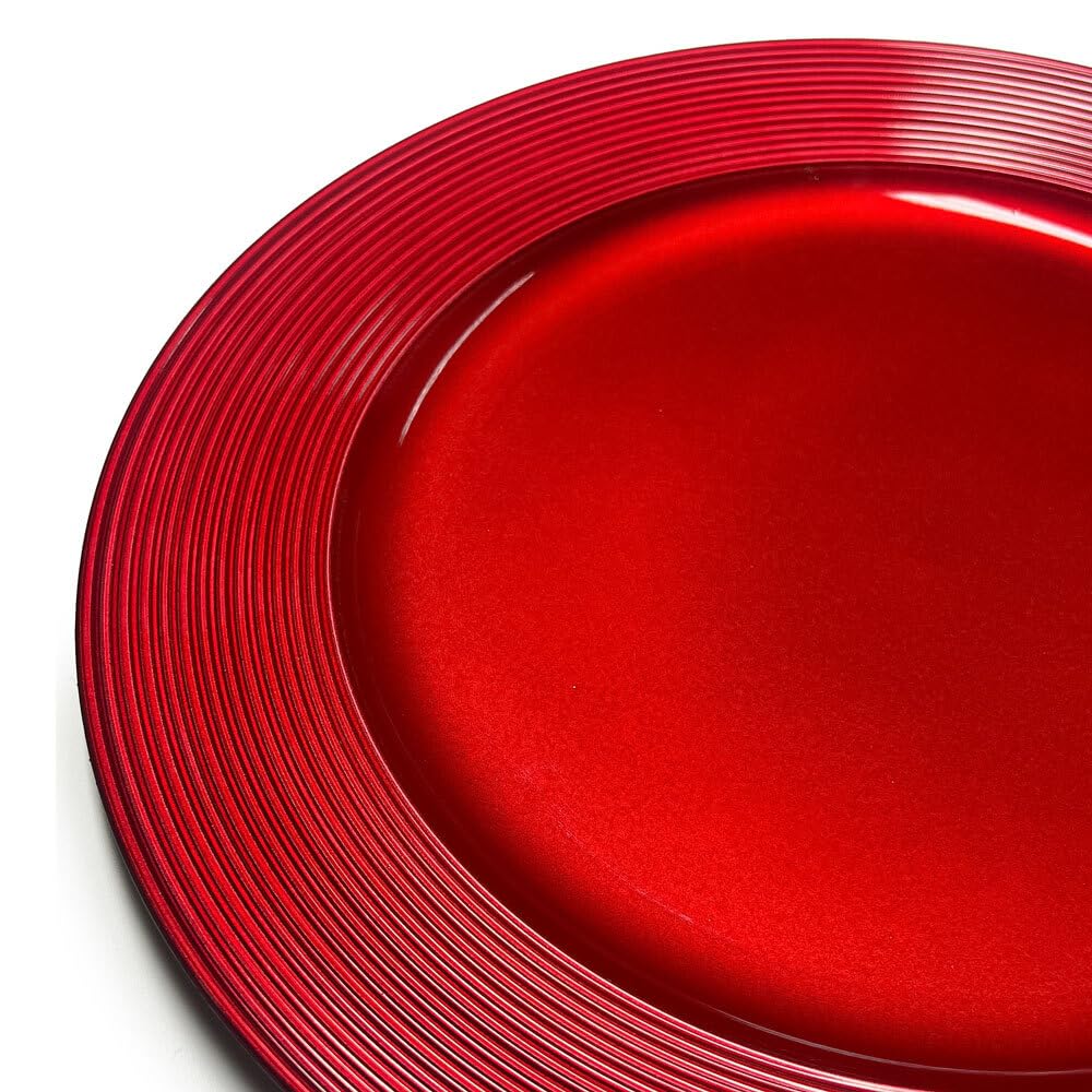 Murago - 6er Set Platzteller ca. 33cm Kunststoff rot - glänzende Unterteller für Teller Dekoteller Kerzenteller Dekoration für Hochzeit Weihnachten Tischdeko