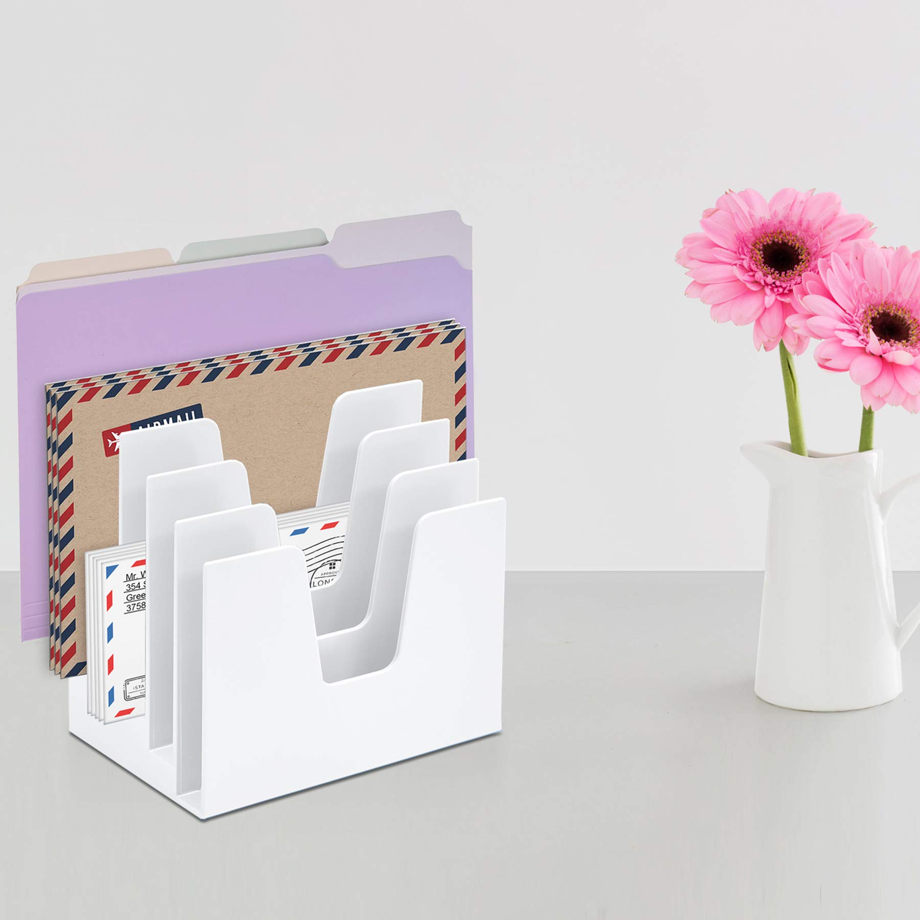Acrimet Trieur à 5 Compartiments Inclinés, Organiseur de Courrier, Dossiers, Lettres, pour Bureau - Rangement de Bureau (Plastique) (Couleur Blanc)