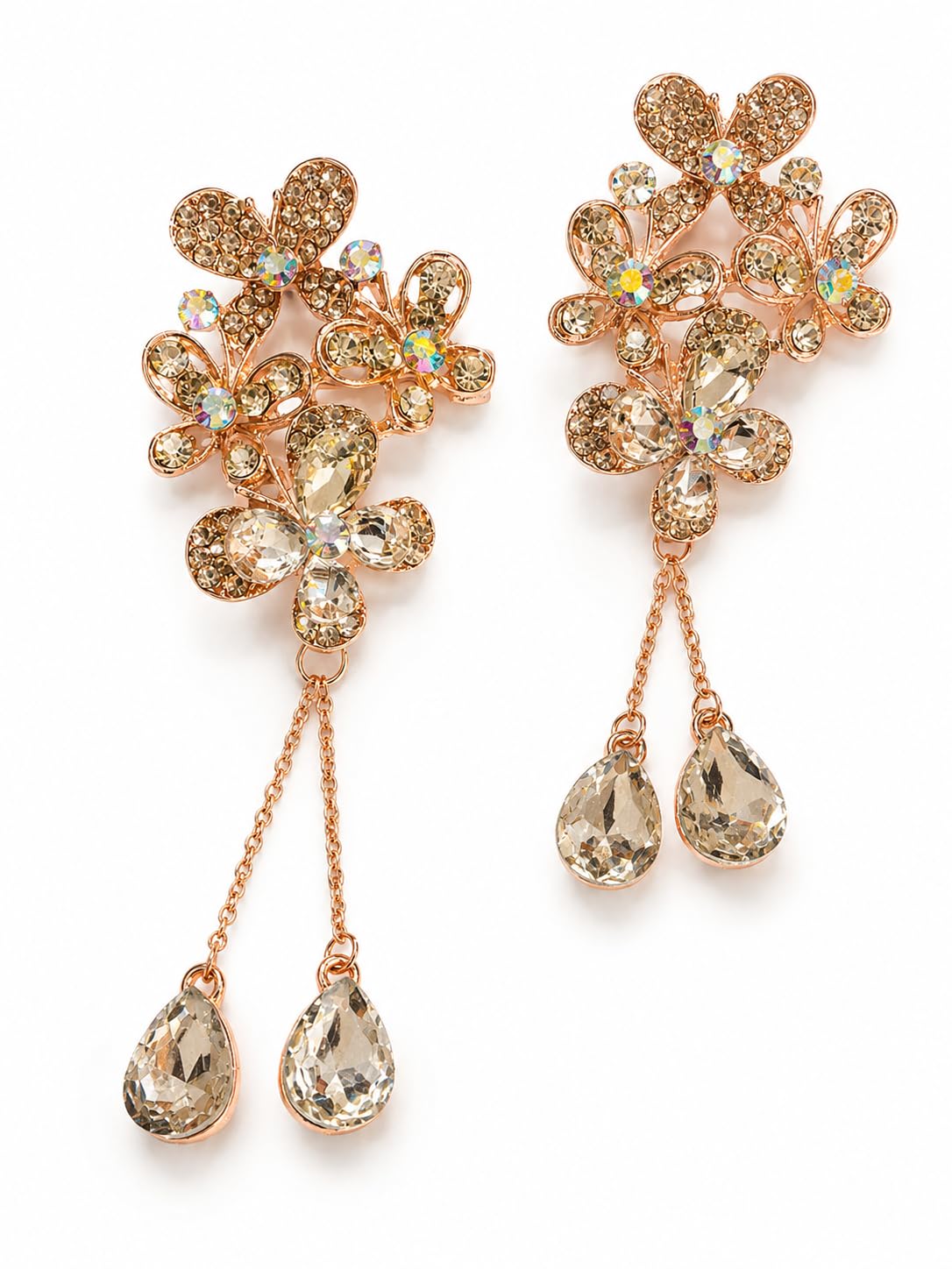 Rose Gold Floral Crystal Drop Hanging Brooch Pack of 2-picture-33