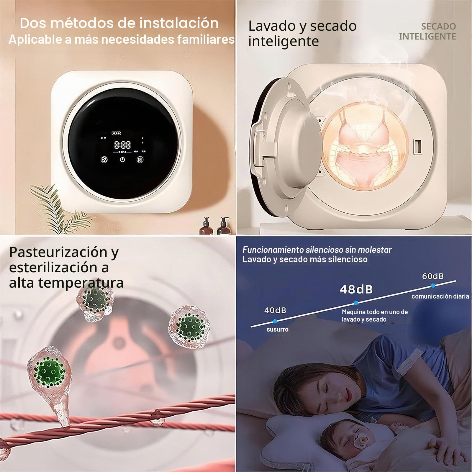 Combo de Lavadora y Secadora Portátil Mini 2 en 1, Mini Lavadora con Panel de Control LCD, Secadora Compacta con Tambor de Acero Inoxidable, para Ropa Pequeña, Ropa Interior y Calcetines,Desktop