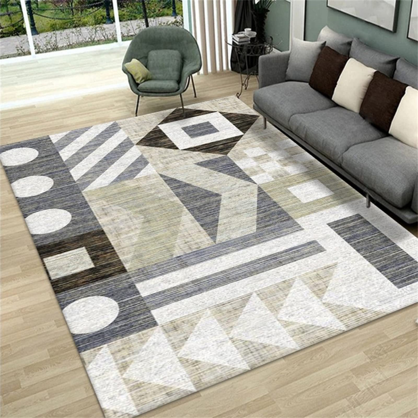 Tapis salon gris anti-poussière poil court 160x230cm facile à nettoyer