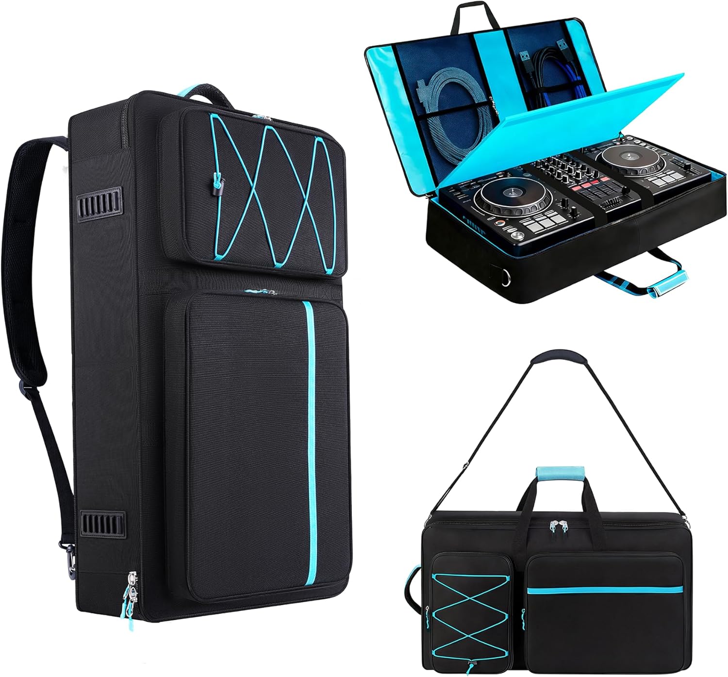 DJ Controller Case Compatible with DDJ-FLX10/ DDJ-GRV6/ REV5/ REV7/ SC LIVE 4/1000/ 1000SRT, Padded DJ Controller Bag with Multi- Pocket, DJ Backpack with 15.6" Laptop Compartment