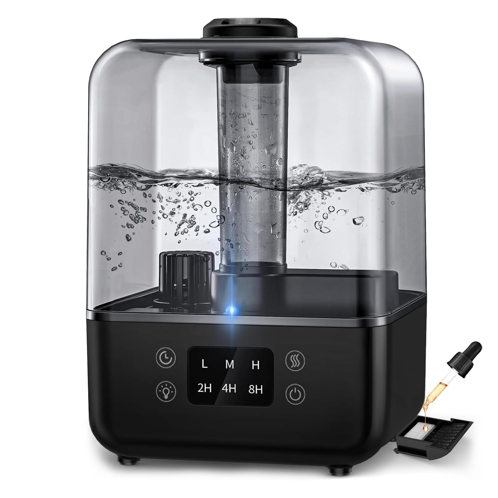 Humidifiers for Bedroom, Cool Mist Humidifiers for Large Room Home Baby, 5L Top Fill Ultrasonic Air Humidifier Quiet for Plants with Essential Oil Diffuser, Rotatable Nozzle - Black