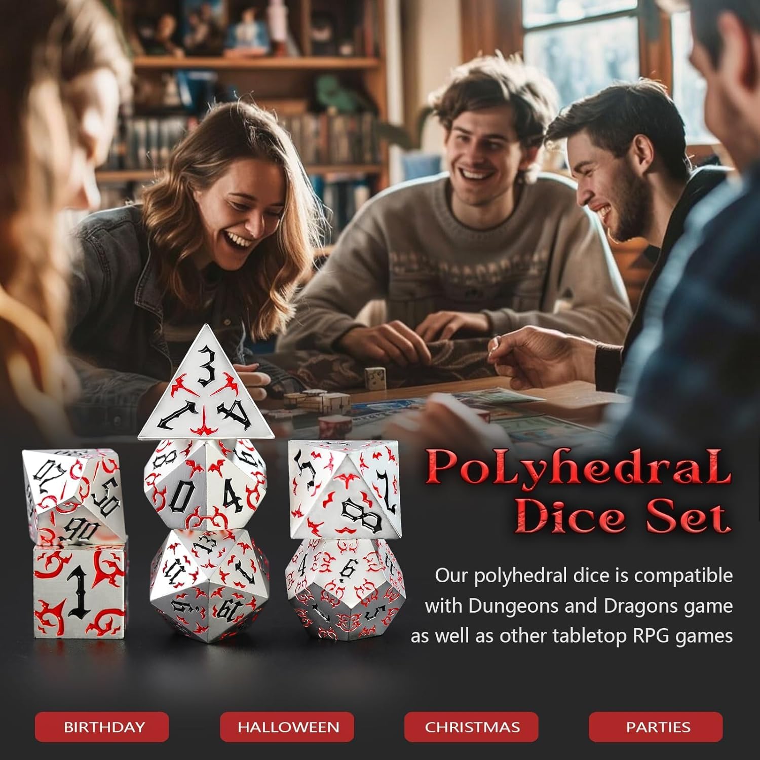 DND Dice Set Bat & Metal D6 Dice Set — for D and D TTRPGS Dice Set