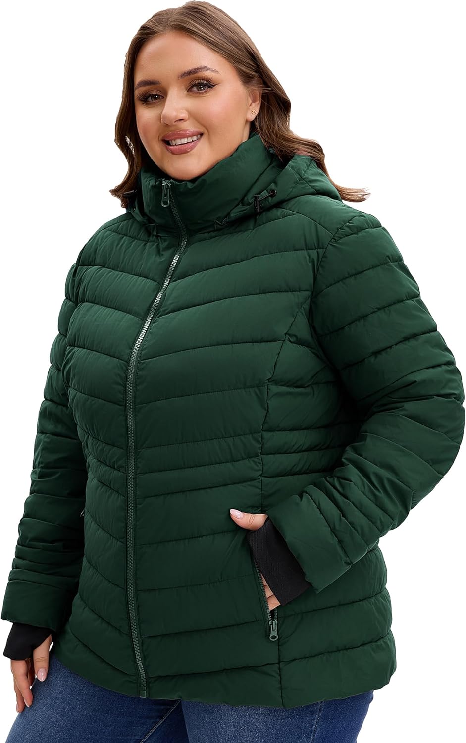 ANOTHER CHOICE Women Plus Size Puffer Jacket, Warm Quilted Puffer Coat Lightweight Puffy Jacket with Hood - Image 2