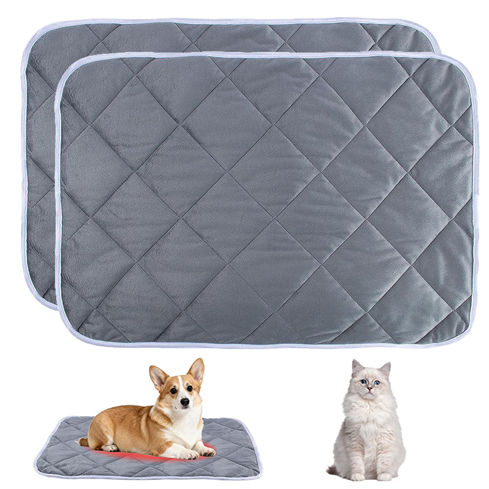 2 Pack Selbstwärmende Katzendecke, Extra Warmes Selbstheizende Thermomatte, Waschbares Katzen und Hundebett für Drinnen, Geeignet für Kleine Kätzchen und WelpenGrey,M